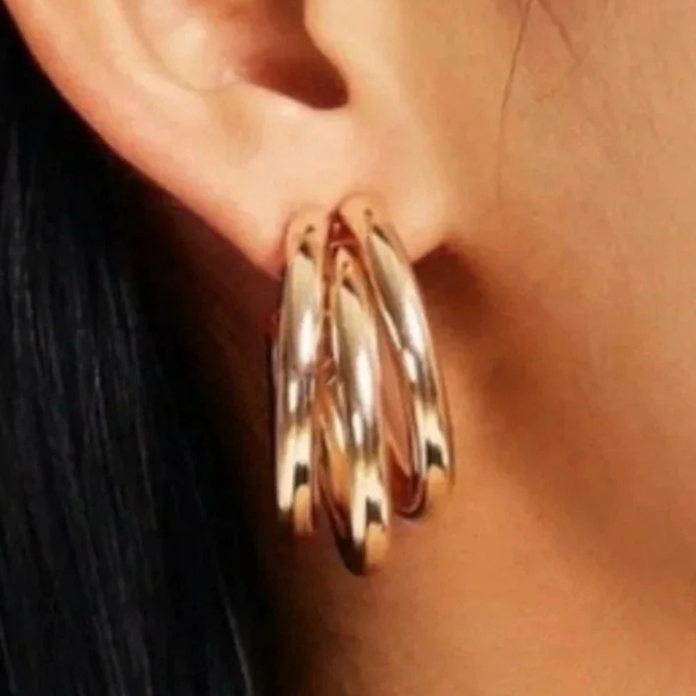 Gold Triple Hoop Earrings 1” long